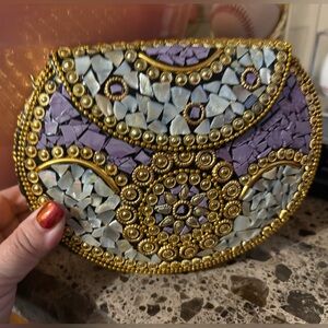 Ramla Gold and Purple Mosaic Clutch/Crossbody